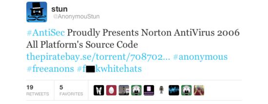 黑客组织Anonymous披露诺顿反病毒软件源代码
